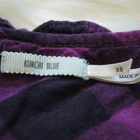 Kimchi Blue Plaid Ruffled Elastic Blouse Shirt Top XS Cap Sleeve Women's - Picture 3 of 7